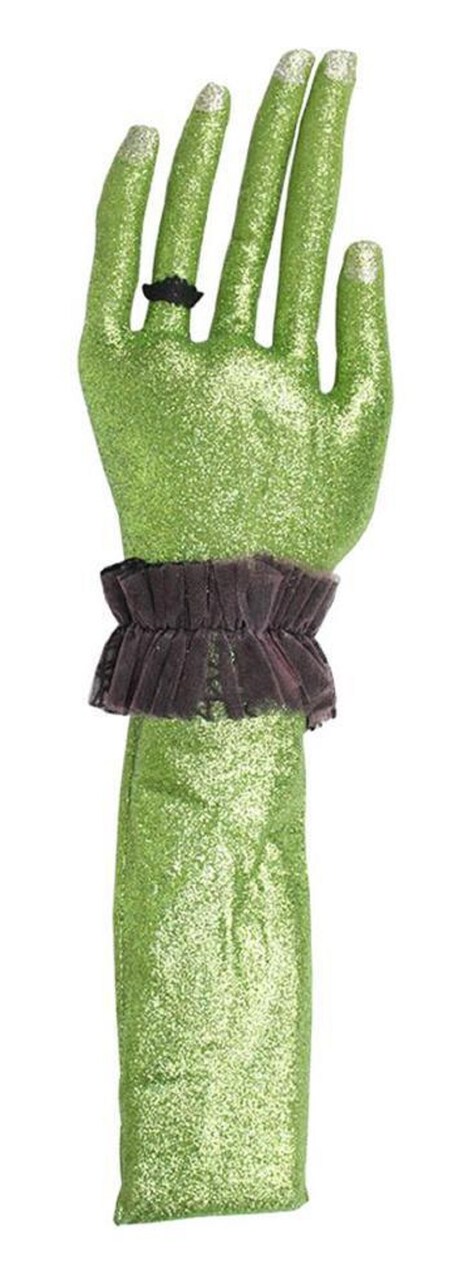 Gallerie II 18.25" Green and Black Glittered Envy Flexible Left Hand Halloween Decor